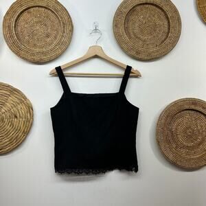Vintage Y2K 2000s Worthington Black Straight Neck Lace Cropped Crop Tank Top 4